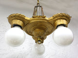 Antique 1920s Markel Art Deco 3 Light Slip Shade Chandelier 11" Ceiling Fixture