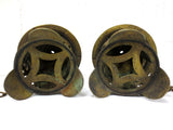 Antique Japanese Lanterns Pair 12" Heavy Brass, Buddhist Temple Lanterns, Chains