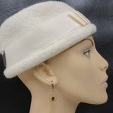 Vintage Mid Century Women's Bunny Fur Hat Made in Italy, Loop, Beads Motif