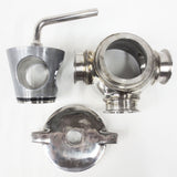 3-Way Stainless Steel Sanitary Valve 3 1/2" Flanges, Gaskets, Disassembles in 3