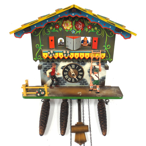 Vintage Farmer Daughter Musical Cuckoo Clock, Regula Germany Hand Painted Color
