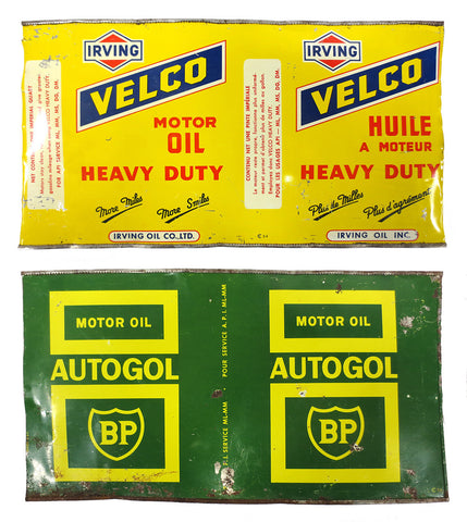 Vintage Irving Velco and British Petroleum BP Autogol Motor Oil Cans 1 Quart