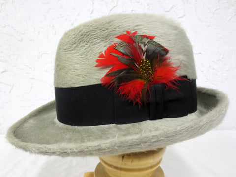 Vintage Luxury Fedora Hat by Biltmore Canadian Beaver Finish Size 7 1/4 Feathers