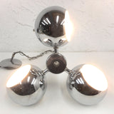 Mid Century Chrome Ceiling Light Fixture Chandelier 3 Feet, Atomic Age, 3 Swiveling Chrome Balls, Eames Reggiani Style