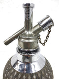 Vintage Sparklet London Soda Seltzer Syphon 13.5" Tall, Glass Bottle with Metal Lattice, Red Level
