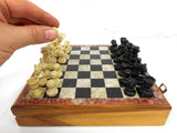 Handmade Luxury Chess Game Box 8X8", Wooden Box, Marble Top and Complete Chess Pieces, Portable, Latches