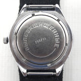 Large Vintage Chaika Automatic 23 Jewels Silver Tone Russian Men's Watch, Day Date, Pilot Leather Band, Wide 43 mm Stadium Case, Green Dial