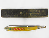 Antique Barber Straight Razor 9 1/2" Bellefontaine Barber's Gem from Montreal, Germany, Hand Painted Barber's Pole, Original Box