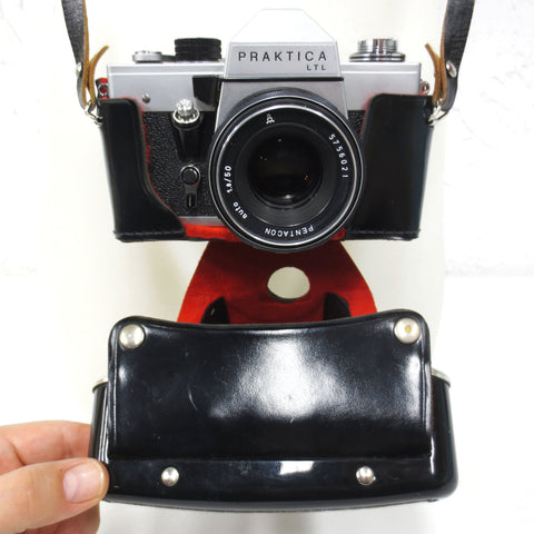 Vintage Praktica LTL 35mm Camera with Pentacon Auto Lens 1.8 50 mm M42 Screw Mount Lens, Original Pentacon Case, Made in GDR East Germany
