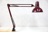 Vintage Mid Century Luxo Drafting Desk Lamp 31" Long Articulated Swing Arm, Dark Red Burgundy, 6 3/4 Diameter