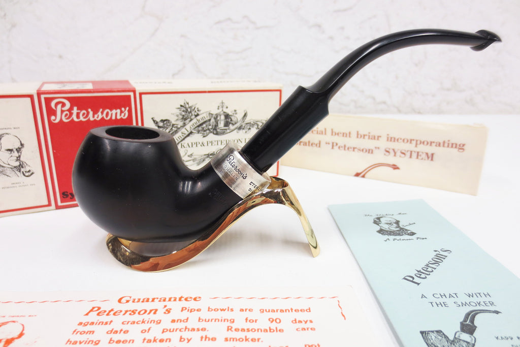 Vintage New Peterson of Dublin Aran XL02S Tobacco Pipe, Sterling Silver Ring, Box and Papers