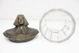 Antique Art Deco Tobacco & Cigar Jar Humidor, Bronze Egyptian Pharaon Lid, Glass