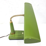Vintage Mid Century Lmar Gooseneck Hooded Desk Lamp, Green & Gold Metal, Japan