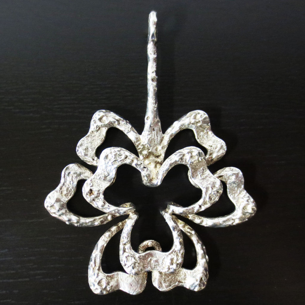 Theresia Hvorslev Sweden Modernist Brutalist 3.5" Shamrock Pendant, Silver .925