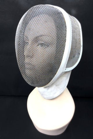Vintage Leon Paul Fencing Face Mask Helmet Guard, Medium Size, White, Metal Mesh