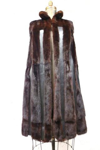 Vintage Women's Beaver Castor & Leather Sleeveless Fur Coat Jacket 41" Long