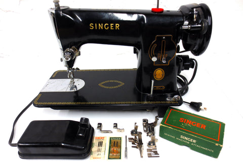 Industrial Singer Sewing Machine 191J, Rare Vintage 1950's Model w/ 9 Accessories